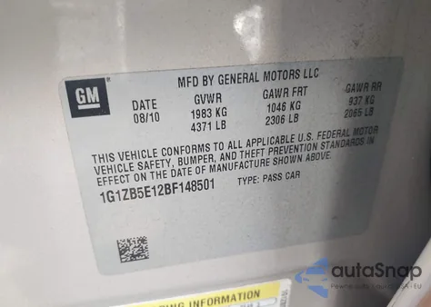 2011 Chevrolet Malibu Ls из США, поврежденный, VIN 1G1ZB5E12BF148501